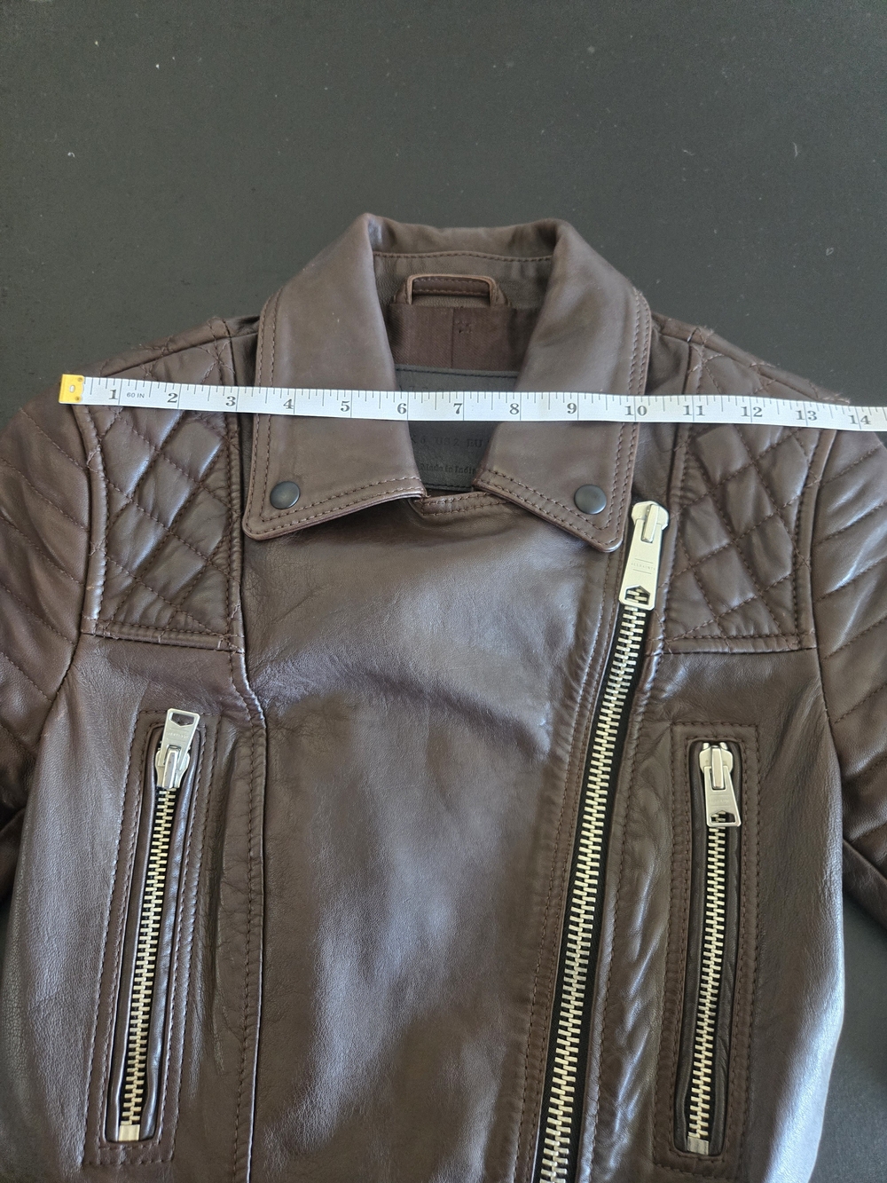 AllSaints Bryden Leather Biker Jacket US 2 UK 6 Brown Quilted Lambskin - Picture 11 of 13